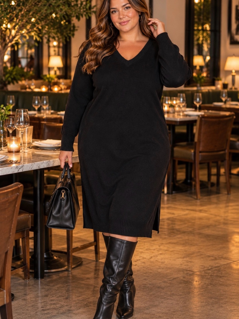 Old Navy Black V-Neck Midi Sweater Dress